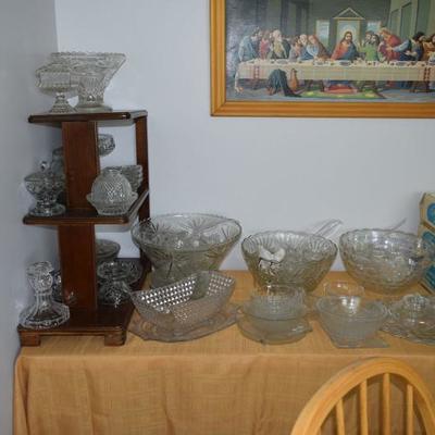 Glass servingware, punch bowls and cups
