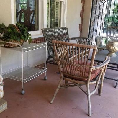 Vintage rattan porch settee and arm chairs