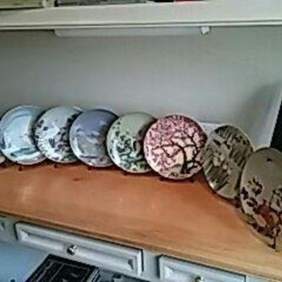 Eight Japanese Art Plates with Stands