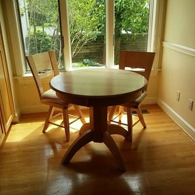 Wooden Table and Two Swivel Chairs