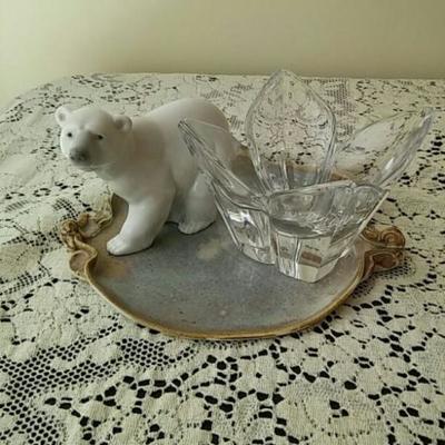 Lladro, Signed Glass Bowl, and Pottery Piece