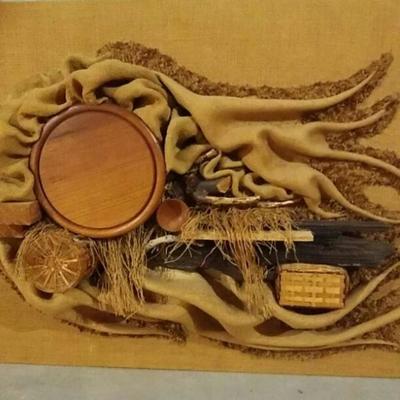 Burlap and Wooden Object Handmade Art Piece