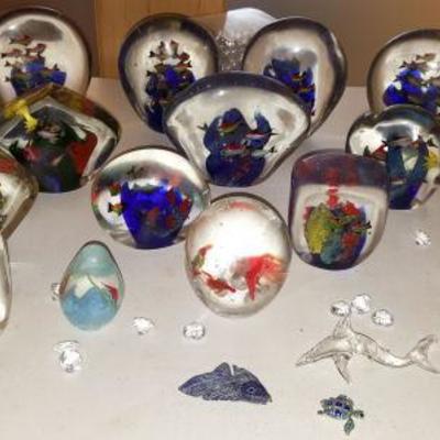WAE104 Large Collection of Murano-Style Glass Paperweights & More
