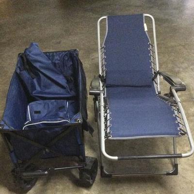 WAE013  Foldable Beach Wagon & Canvas Beach Recliner Chair

