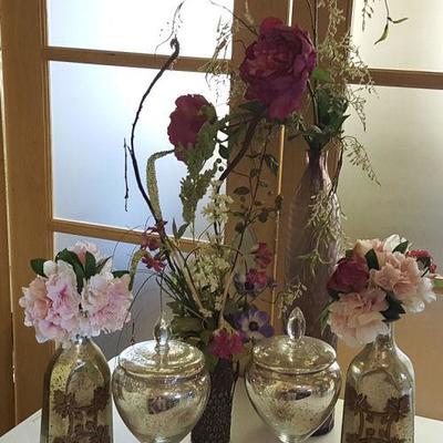 WAE096 Silk Flower Arrangements, Glass Vessels, Lotus Candle Holder
