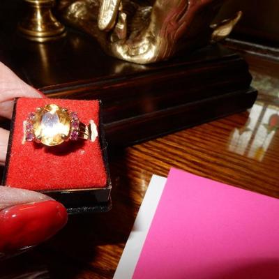 14K, gemstone ring, Natural Citrine, and Rubies.  Buy it Now $500.00