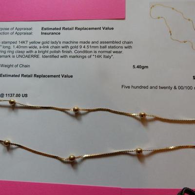 14k gold necklace.  $250.00  17.5inch long chain. Buy It Now $250.00