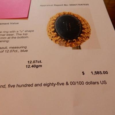 18K, yellow gold, lapis lazuli, ring.  buy it now.  $750.00