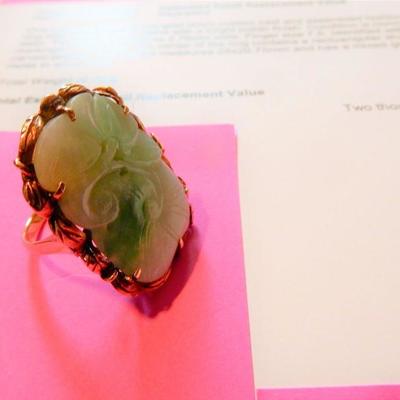 14K ring, jadeite.  Buy it Now. $1,250.00  Jadite is mixed greens to snow color.