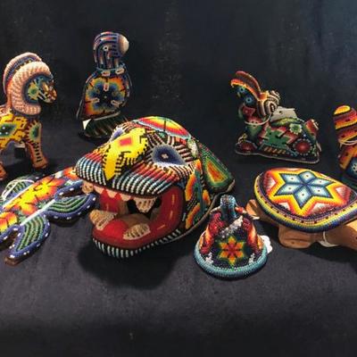 Mysictal beaded animal artwork by the Huichol Indians in Jalisco, Mexico.