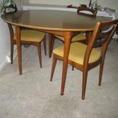 Teak and Laminate Dining Room Table and Chairs