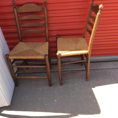 Four Wood Chairs with Rush Seats