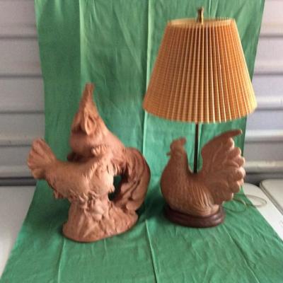 Terra Cotta Poultry Lamp and Figure