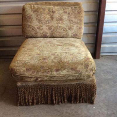 Custom-Upholstered Slipper Chair with Fringe
