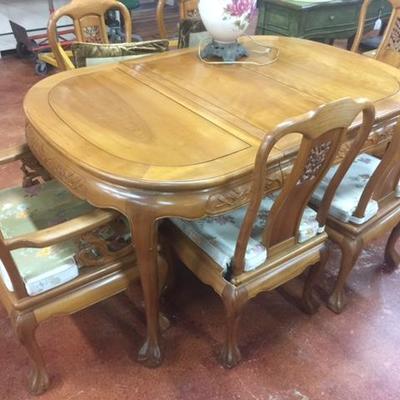 Oriental style dining table and six chair with ball & claw legs