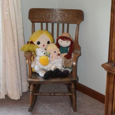 Rocking chair, stuffed dolls