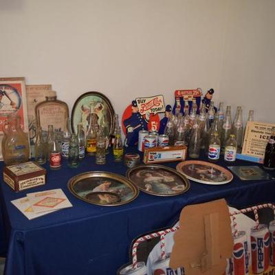 Vintage pop bottles, signs, jars