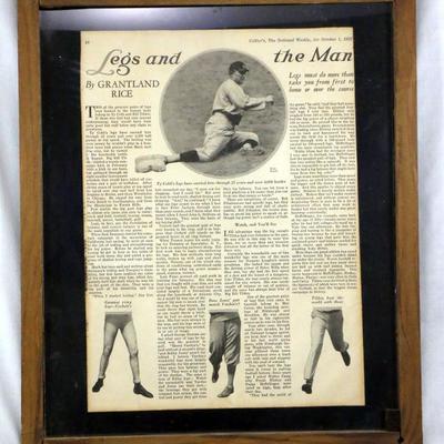 Framed 1927 Newspaper of Ty Cobb & Legs