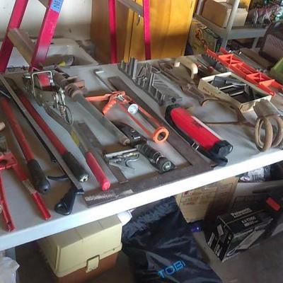 Tables of tools in garage