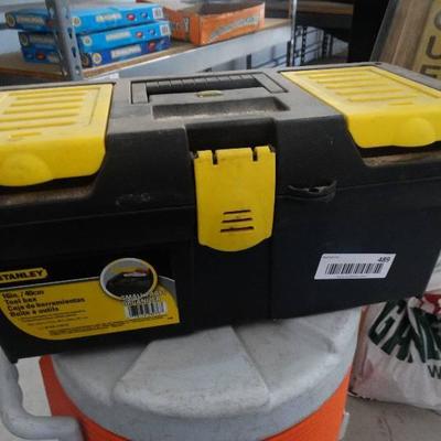 Stanley tool box with contents. hardware and drill ...