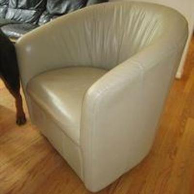 Leather barrel back chair