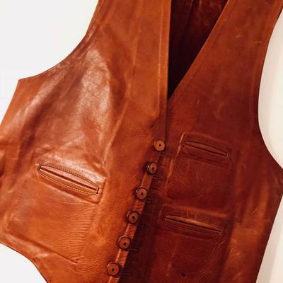 Vintage. Genuine Leather vest. Alpine leather. Leather buttons burned in (not sewn). Heavy. Men's Large. $195