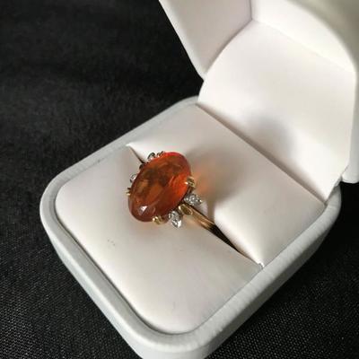 Vintage CITRINE and DIAMONDS in 18k GOLD. Gorgeous deep color in the Citrine. 1950's. $995