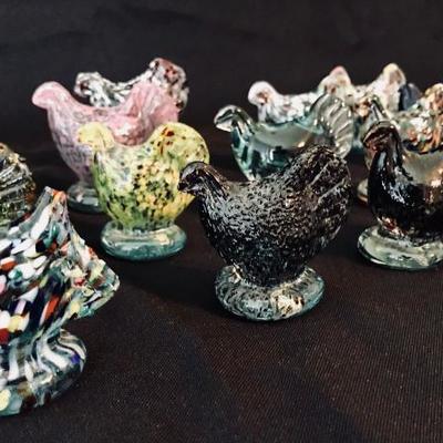 Small heavy glass hens handmade by Becraft of the Ozarks . $7.50 x 18.