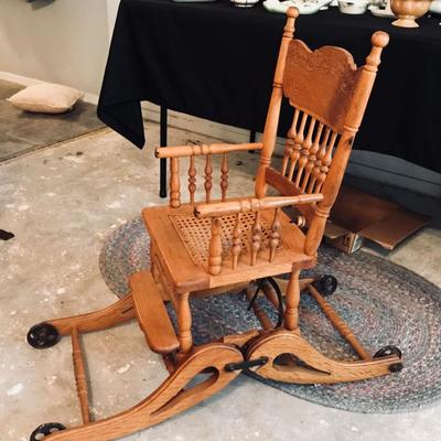PICTURE 2: Antique High Chair & Stroller Combo. This item, estimated to be from the late 1800s or early 1900s, is mostly made of oak,...