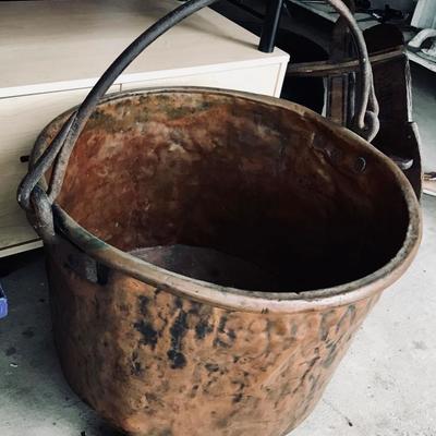 Very large copper kettle with handle. 21