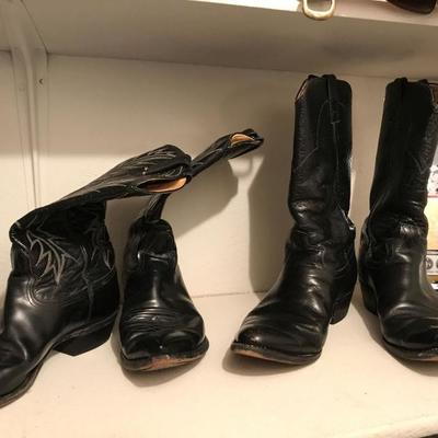 [left] Nocona boots. Men. Size 10. $40 [right] Justin boots. Style 7061. Men. Size 10 D. $40