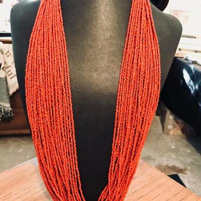 Vintage red coral neckace. 31 strands. 32 inches long (coral only). Excellent condition. $300