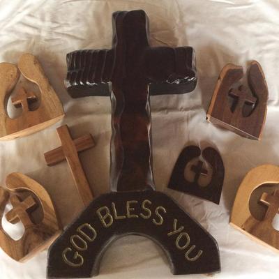 HWS041 Hand Carved Wooden Religious Items Lot