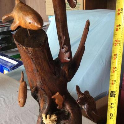 HWS107 Three Hand Carved Wooden Sea Life Sculptures