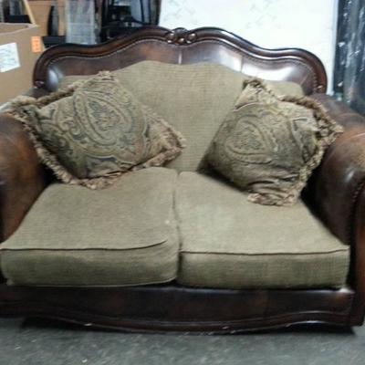 Brown Leather -Cloth Love Seat