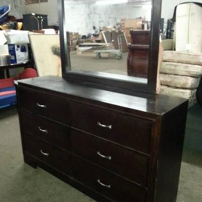 Dark Brown 6 Drawer Dresser with Mirror