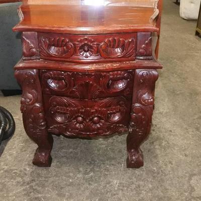 Ornate Hand Carved Wood End Table