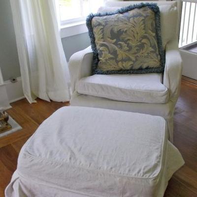 Slipped covered arm chair $75
30 X 37 X 32"
Slipped covered ottoman $35
24 X 24 X 16"