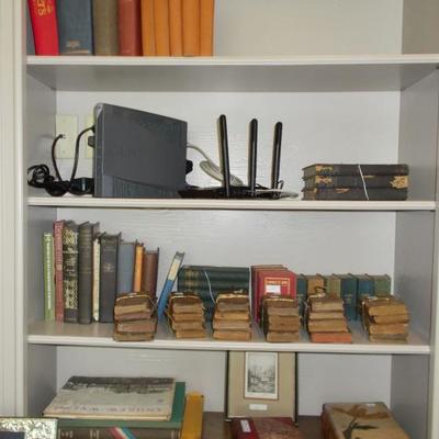 Elegant library of leather bound books; many antiques; volumes in French and German