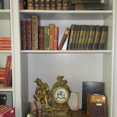 Elegant library of leather bound books; many antiques; volumes in French and German