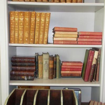 Elegant library of leather bound books; many antiques; volumes in French and German