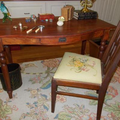 Antique library desk with spindle legs $295
48 X 27 X 30"
Sheraton style chair with needlepoint seat $95
19 X 18 X 39"