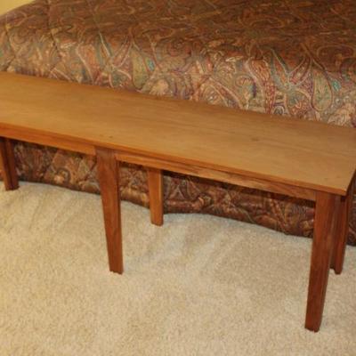 Wooden bench, fits well at the end of a king size bed.