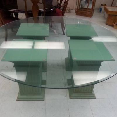 Glass Table with 4 Pedestals