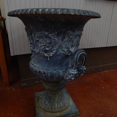 Large Ornate Cast Iron 2pc. Urn Planter
