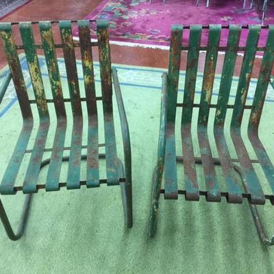 Pair of Vintage Iron Slat Garden Chairs