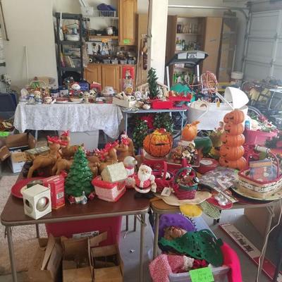 Very full garage..holiday decor tools and housewares