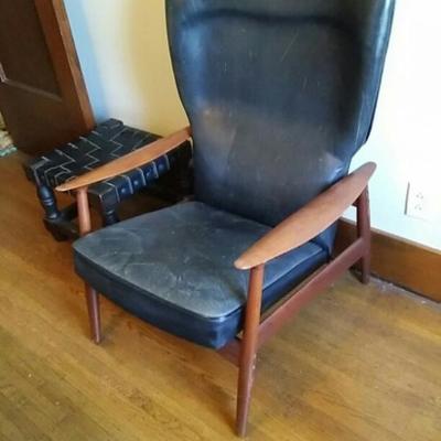Leather and Wood Recliner Chair