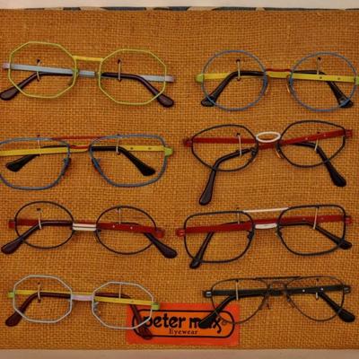 RAREST OF THE RARE: ORIGINAL PETER MAX EYEGLASS FRAME DISPLAY WITH 8 PAIRS OF MARKED FRAMESÂ Â 