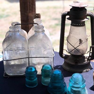 Vintage Babs Dairy Milk Bottles, Insulators and Lantern